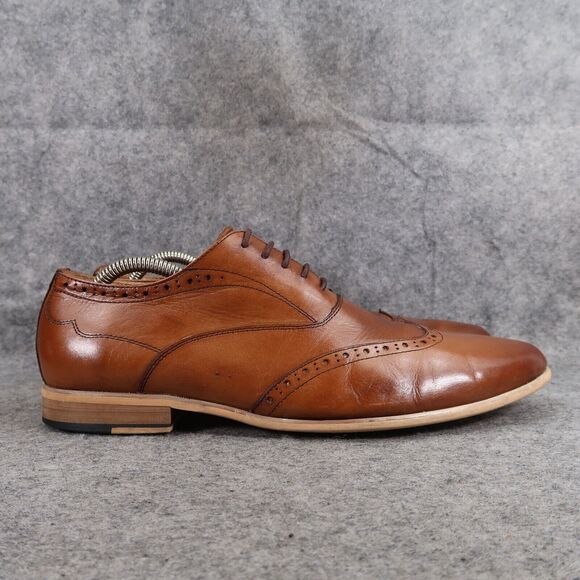 W Collection Shoes Mens 7.5 Oxford Dress Leather Classic Formal Wingtip Brown - Picture 2 of 16